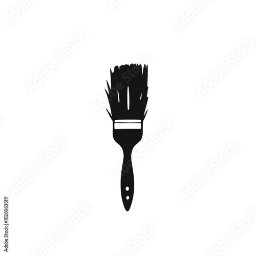 A black silhouette of a paintbrush with bristles fanning out 