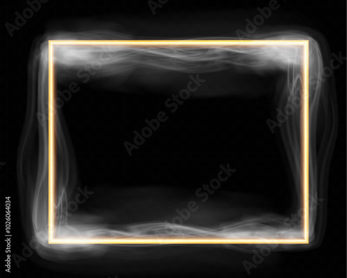 Light glowing frame with smoke.Template for design.
