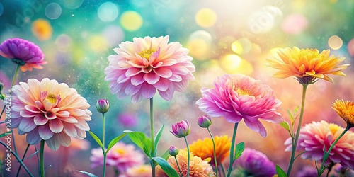 Gentle floral blooms in soft pastels feature a delicate watercolor effect, beautifully complemented by a blurred background that enhances their serene and charming appearance.