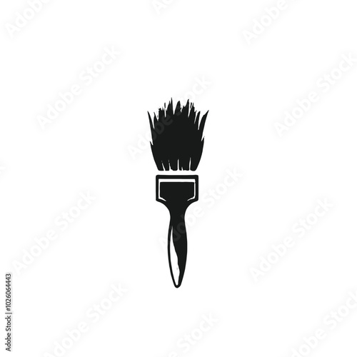 A black silhouette of a paintbrush with bristles fanning out 