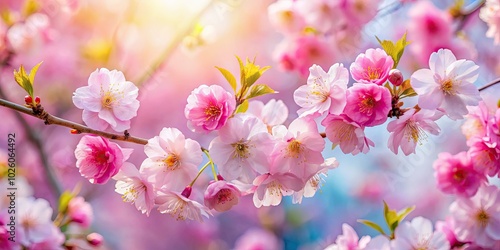 Gentle pink cherry blossoms grace a soothing pastel spring canvas, evoking a serene nature imagery that celebrates the peaceful beauty and renewal of the season.