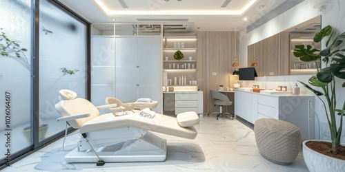 Modern aesthetic beauty clinic interior with calming ambiance.