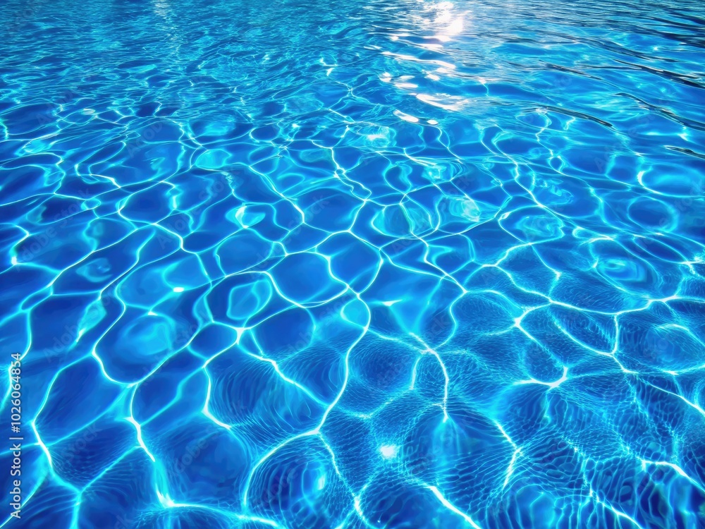 Obraz premium Gently rippling blue water in the swimming pool creates a serene and relaxing atmosphere, inviting moments of tranquility and peace for those nearby.