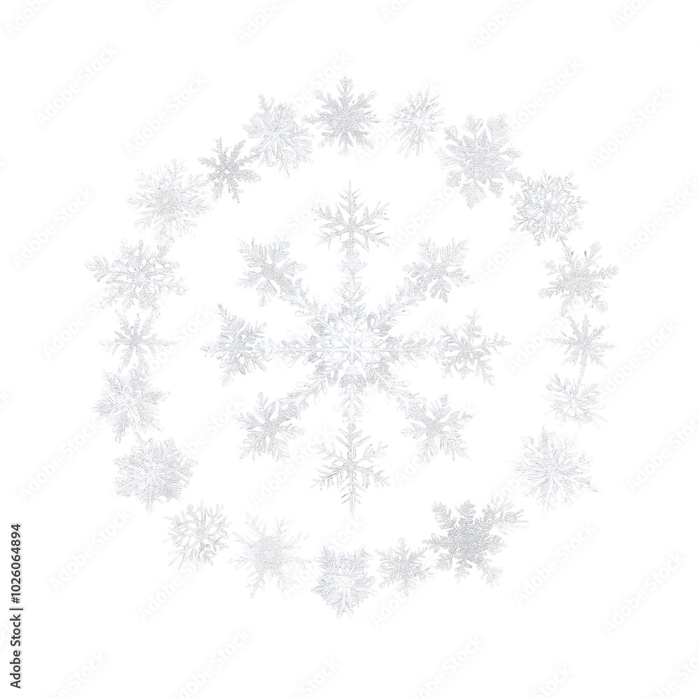 snow flakes arranged in a circle on black background snow flakes arranged in a circle on black background