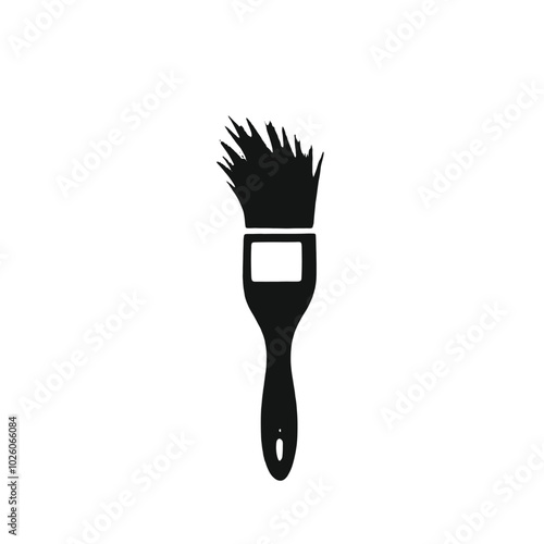 A black silhouette of a paintbrush with bristles fanning out 