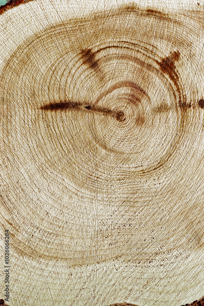 Naklejka premium Wood pattern, view of wooden surface with natural tree rings of juniper, grain and line patterns, organic textures in earthy tones. For nature, woodworking, or organic design themes, vertical