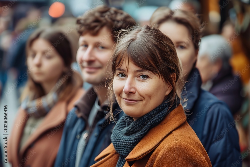 Portrait of a smiling woman on the background of crowd of people Portrait of a smiling woman on the background of crowd of people