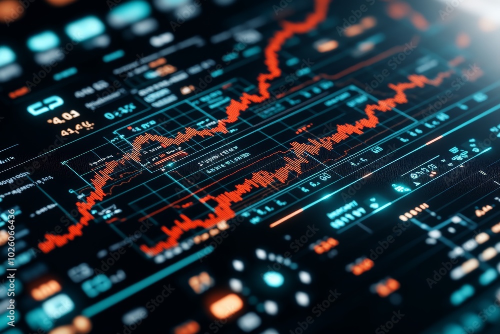 A vibrant display of financial and stock market data with graphs and charts, demonstrating market analysis, trends, and economic fluctuations digitally. A vibrant display of financial and stock market data with graphs and charts, demonstrating market analysis, trends, and economic fluctuations digitally.