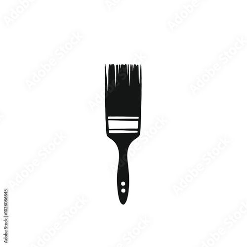 A black silhouette of a paintbrush with bristles fanning out 