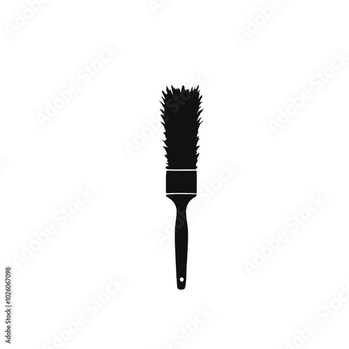 A black silhouette of a paintbrush with bristles fanning out 