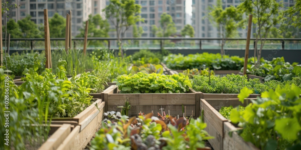 Rooftop garden in urban agriculture setting Rooftop garden in urban agriculture setting