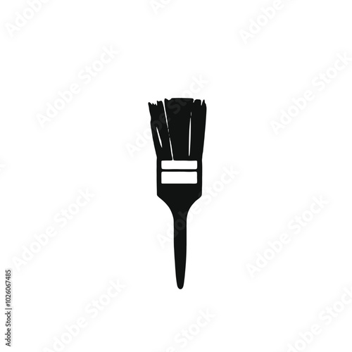 A black silhouette of a paintbrush with bristles fanning out 