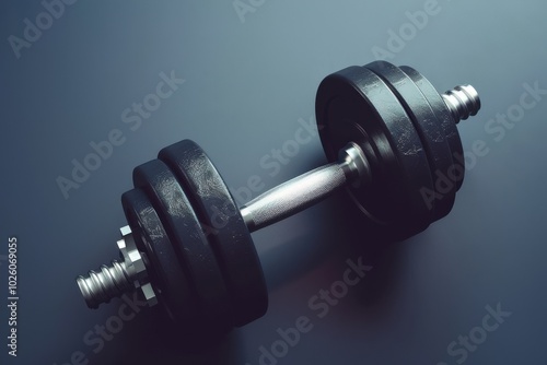 Dumbbell with black weights on a dark background