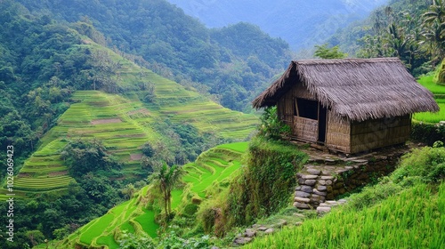 Serene Bamboo Hut Overlooking Lush Green Terraces