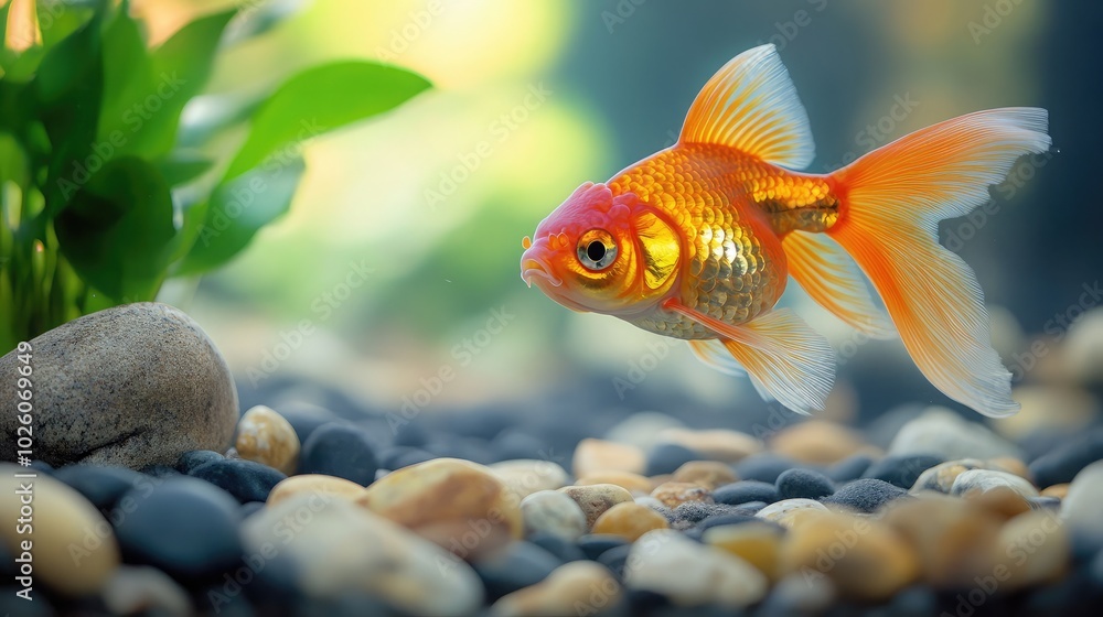 Vibrant Goldfish Swimming in Clear Aquatic Habitat Vibrant Goldfish Swimming in Clear Aquatic Habitat