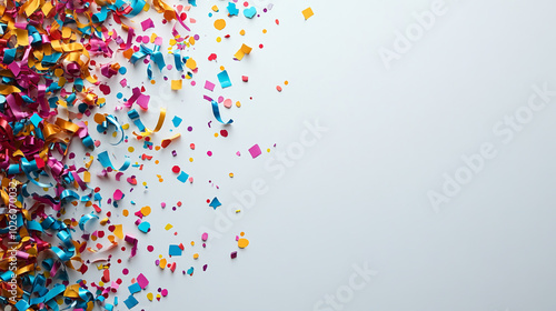 Background of confetti and serpentine on white