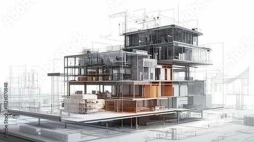 Generative AI, Building Lifecycle Illustrated with BIM Technology and Digital Graphics
