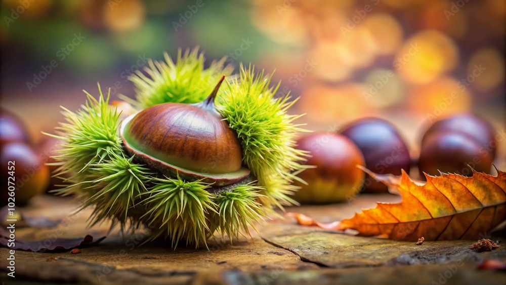 Chestnut in Shell on Natural Background - Perfect for Autumn and Harvest Themes Chestnut in Shell on Natural Background - Perfect for Autumn and Harvest Themes
