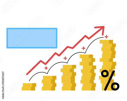 Effective interest rate. Coins bar. Flat vector illustration.