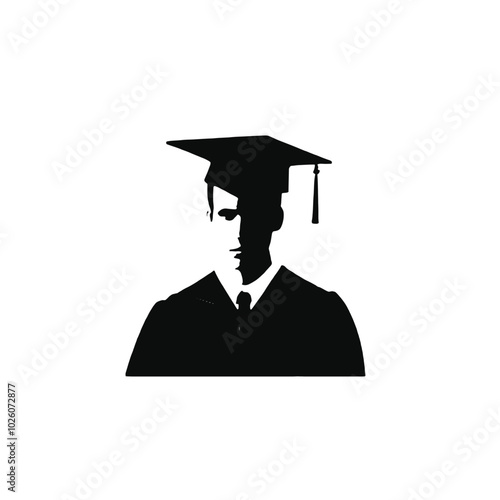 A young Caucasian male graduate wearing a black graduation gown and cap 