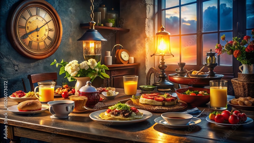 Clock Day and Night Food Photography - Creative Culinary Concepts with Time Elements Clock Day and Night Food Photography - Creative Culinary Concepts with Time Elements