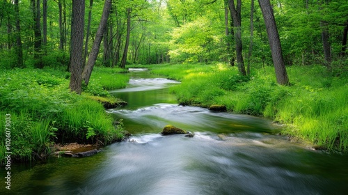 Serene River Flowing Through Lush Green Forest