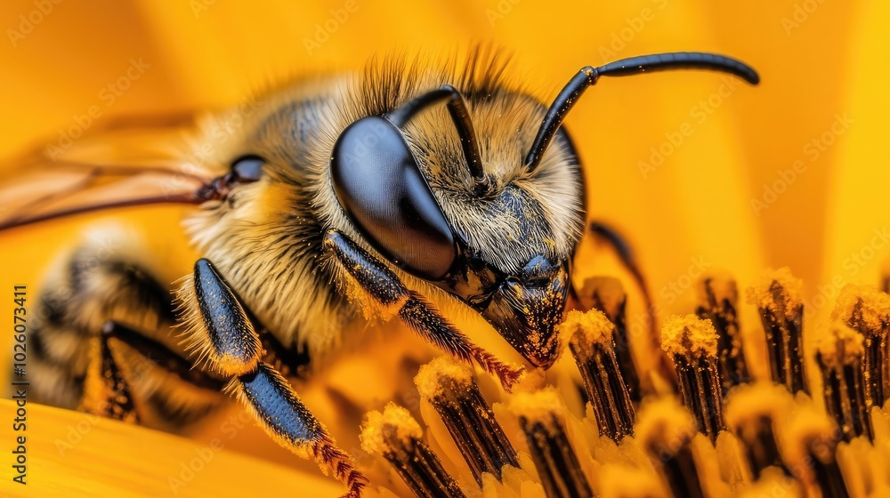 Close-Up of Bee Pollinating Yellow Flower Close-Up of Bee Pollinating Yellow Flower