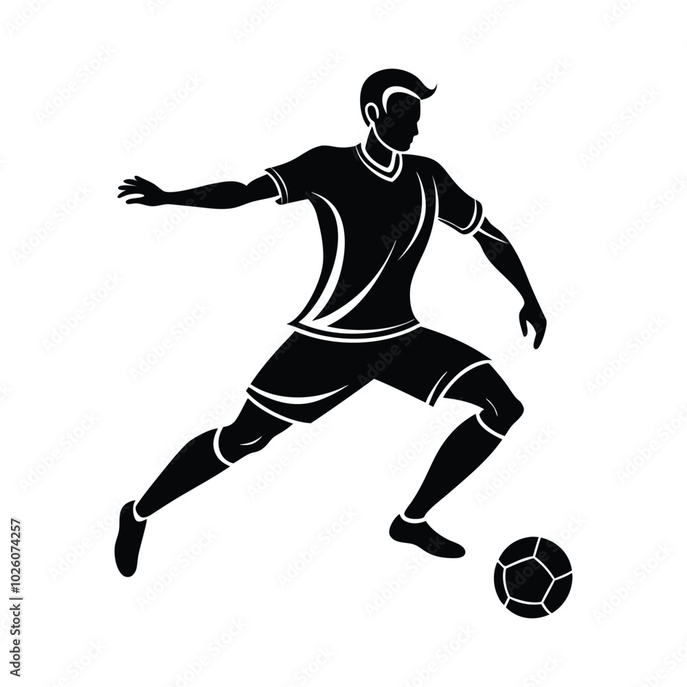 Naklejka premium Minimalist Silhouette of a football, Soccer Player Silhouette Vector - Clean Action Pose for Sports Designs and Prints.