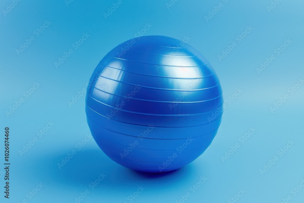 Blue exercise ball on a solid blue background Blue exercise ball on a solid blue background