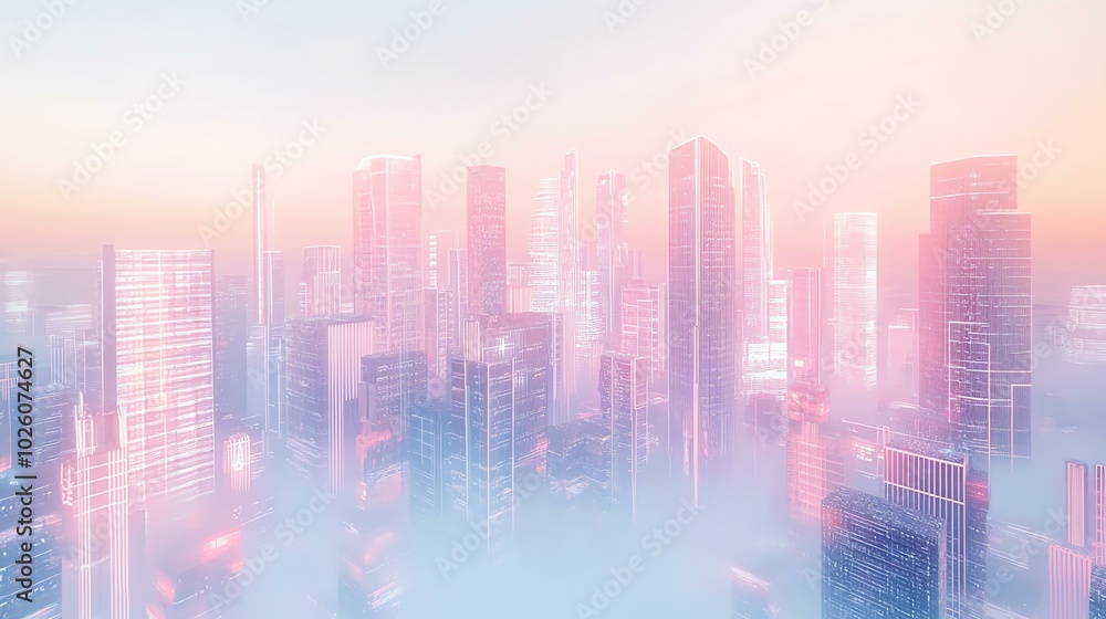 A glowing futuristic city floating in a white void A glowing futuristic city floating in a white void