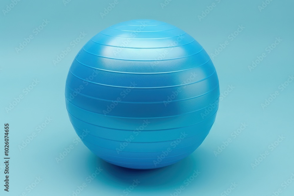Blue exercise ball on a light blue background Blue exercise ball on a light blue background