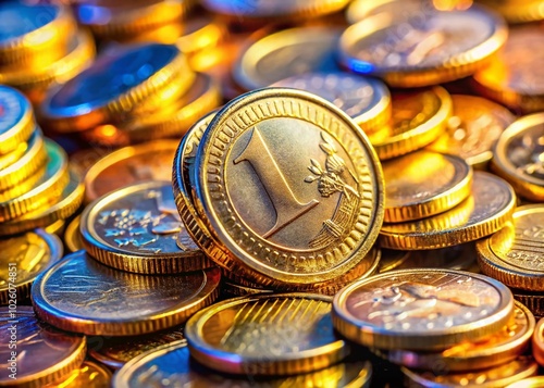 Close-Up View of One Euro Coin Heap - High-Quality Product Photography for Currency Collection and Financial Themes