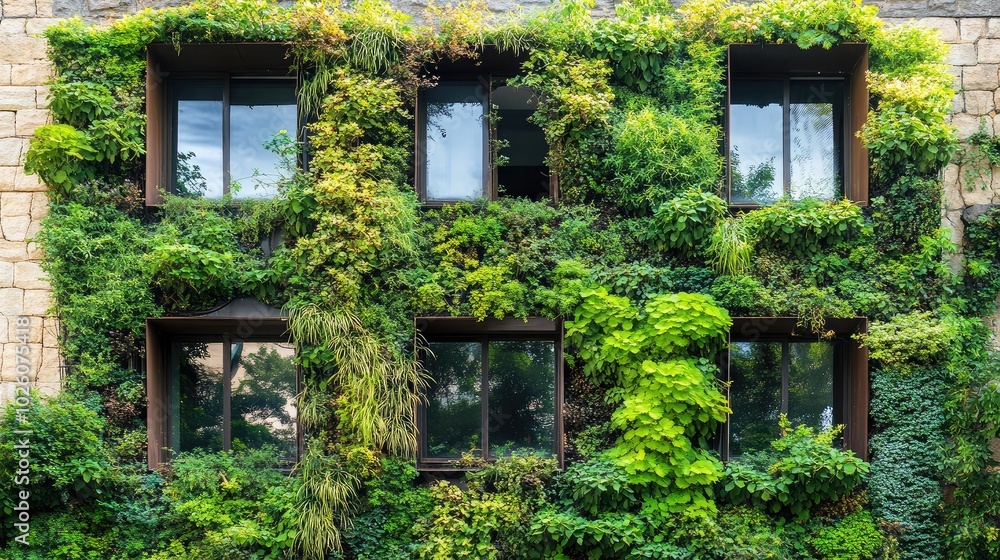 Greenery-Covered Building with Lush Vegetation Greenery-Covered Building with Lush Vegetation