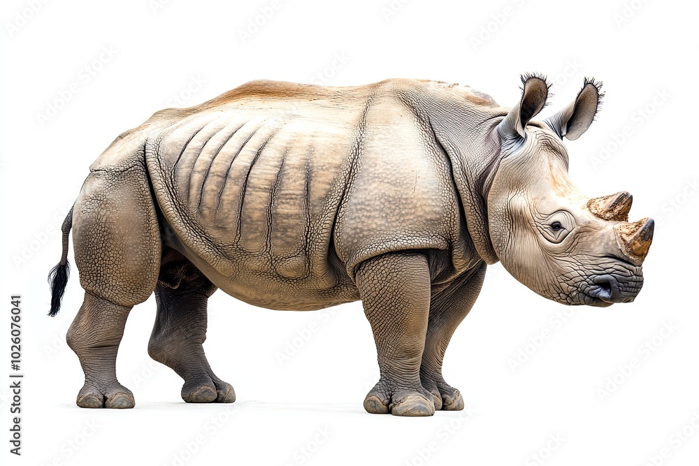 Fototapeta premium Portrait of a rhinoceros on white background