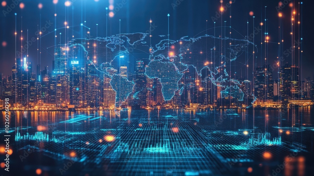 Digital World Map Artistic Representation Digital World Map Artistic Representation