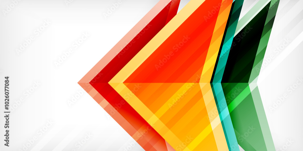 Arrows with 3d effect abstract background. Triangles on light grey backdrop Arrows with 3d effect abstract background. Triangles on light grey backdrop