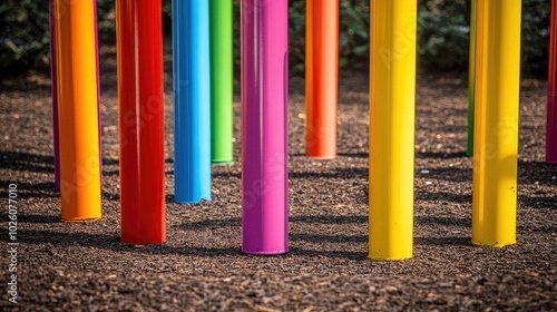 Colorful Playground Structure with Vertical Columns