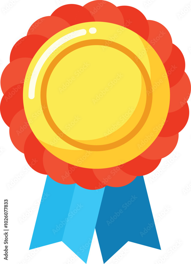 A vibrant gold award ribbon showcases a scalloped design with red layers. A blue ribbon hangs below, symbolizing recognition for outstanding achievement at an event. A vibrant gold award ribbon showcases a scalloped design with red layers. A blue ribbon hangs below, symbolizing recognition for outstanding achievement at an event.