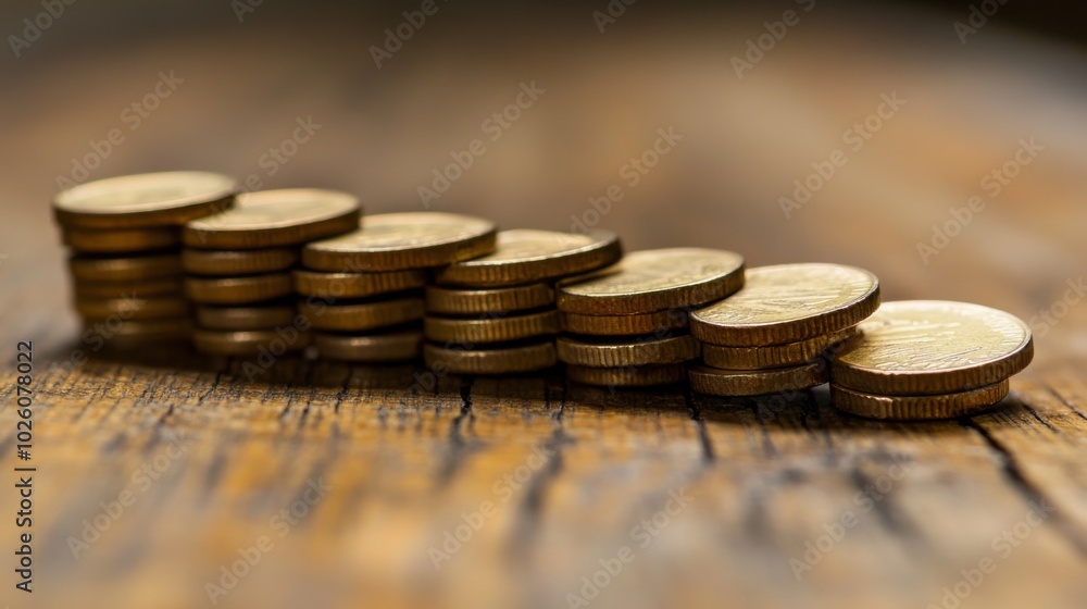 Coins Stacked on Wooden Table Coins Stacked on Wooden Table