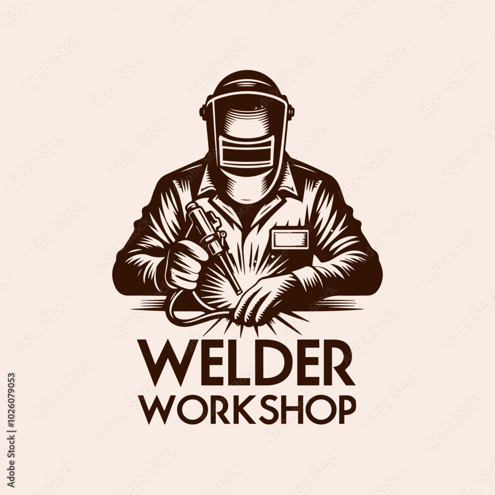 Working Welder Wearing Mask Vector Illustration 