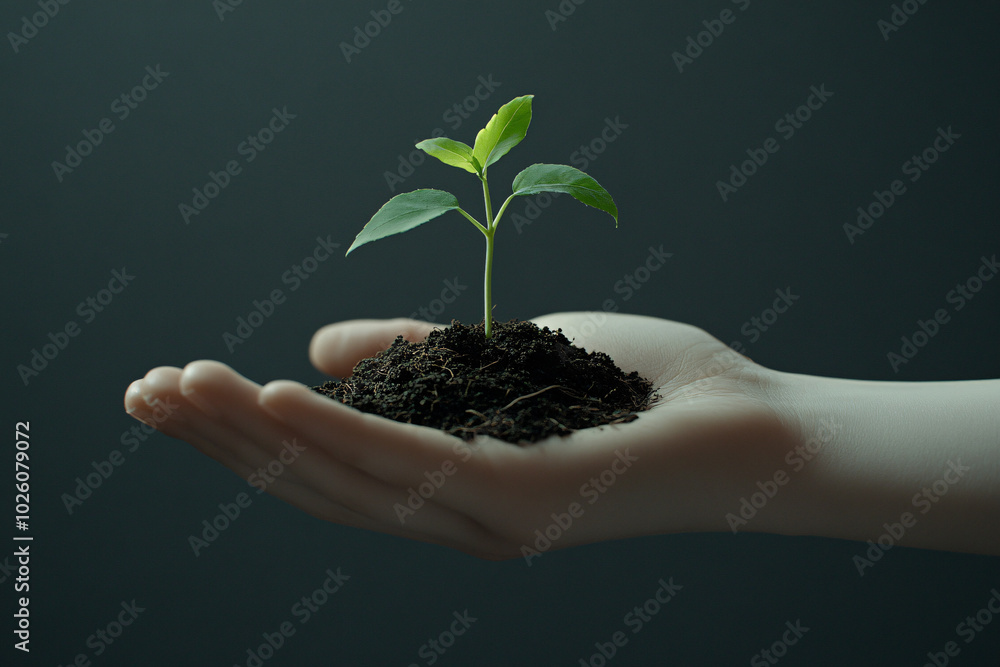 A Small Plant Sprouting From Soil Held in a Hand - A Symbol of New Life and Growth A Small Plant Sprouting From Soil Held in a Hand - A Symbol of New Life and Growth
