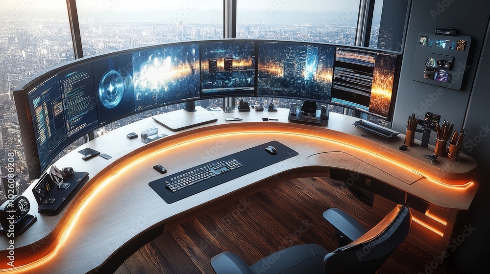 Fototapeta premium Futuristic Office Workspace