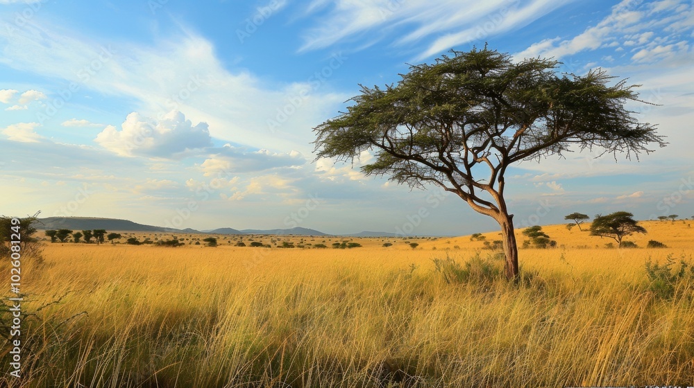 Vast Savanna Landscape with Acacia Tree and Dramatic Sky in Africa s Countryside Vast Savanna Landscape with Acacia Tree and Dramatic Sky in Africa s Countryside