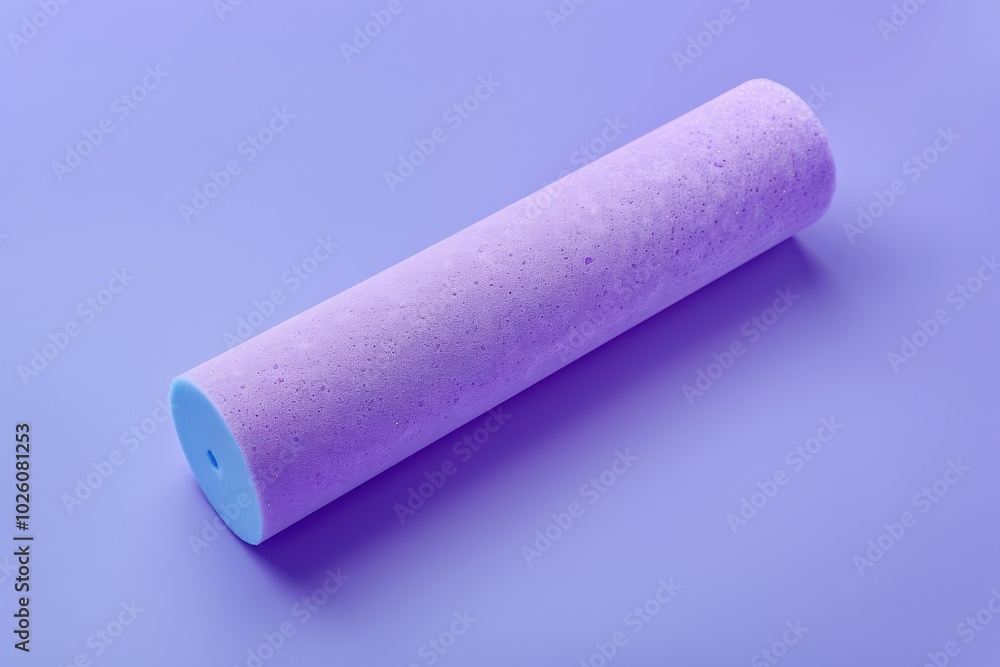 Soft purple foam roller on a pastel background for exercise and relaxation Soft purple foam roller on a pastel background for exercise and relaxation