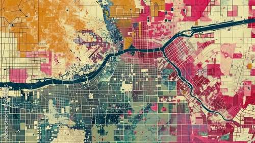 Vibrant Aerial Cityscape Map Displaying Urban Planning and Infrastructure