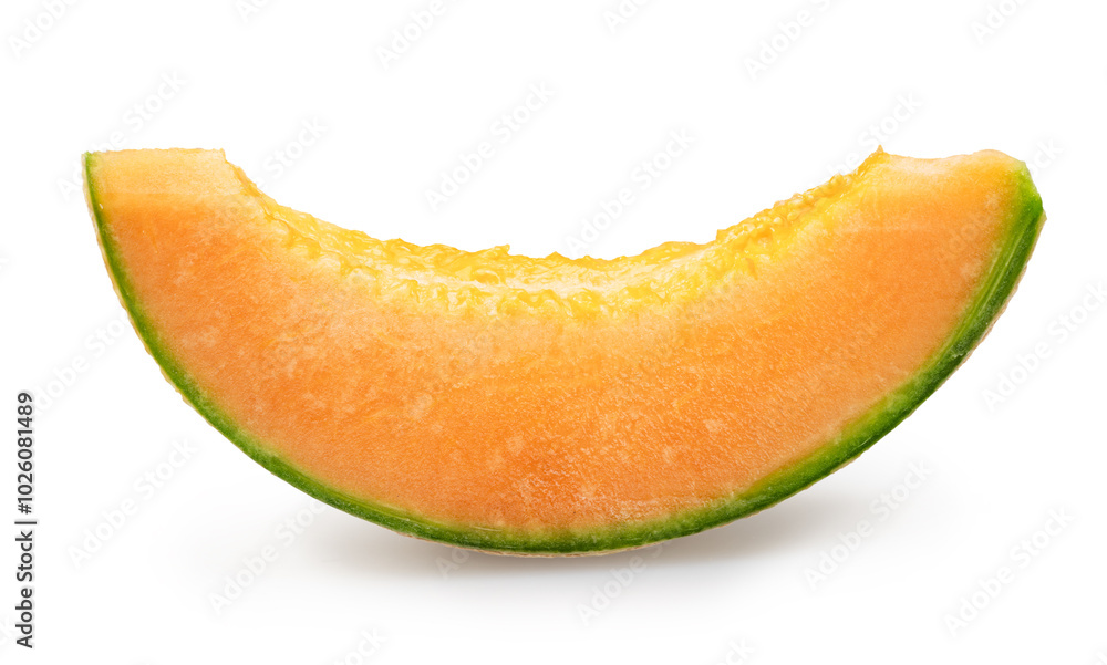 Cantaloupe melon slice isolated on white background. File contains clipping path. Cantaloupe melon slice isolated on white background. File contains clipping path.