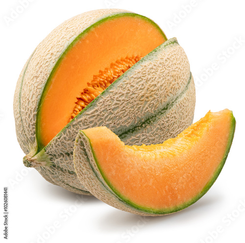 Принти на полотні Cantaloupe melon with melon slice isolated on white background