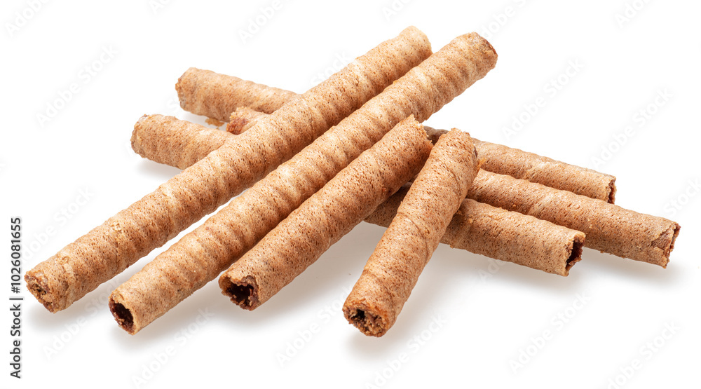 Chocolate waffle rolls isolated on white background. Chocolate waffle rolls isolated on white background.