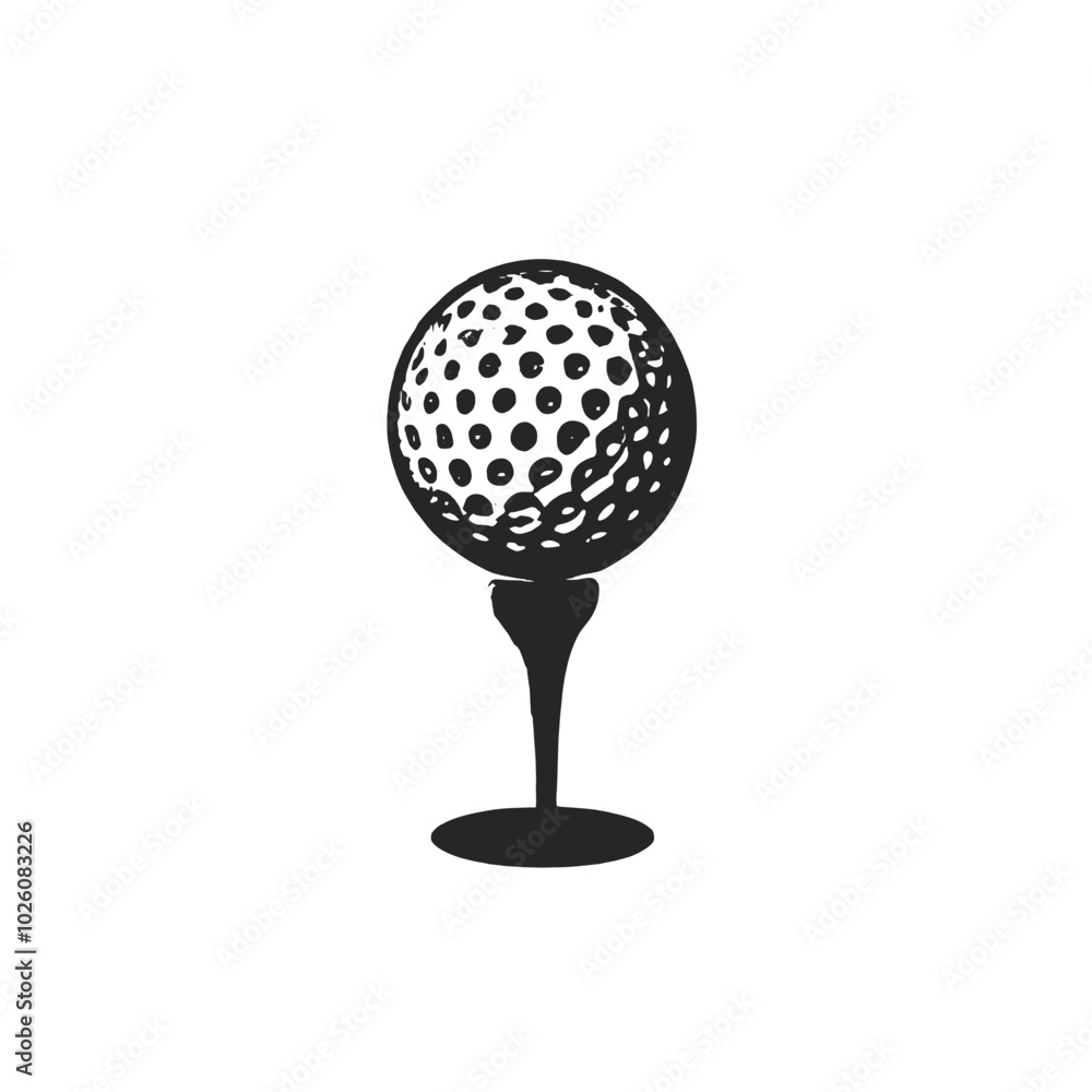 Golf ball on tee, vector silhouette Golf ball on tee, vector silhouette