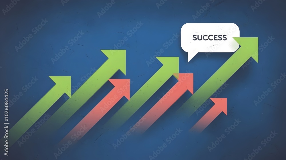 Minimalistic stock market illustration with green and red arrows on blue background Minimalistic stock market illustration with green and red arrows on blue background